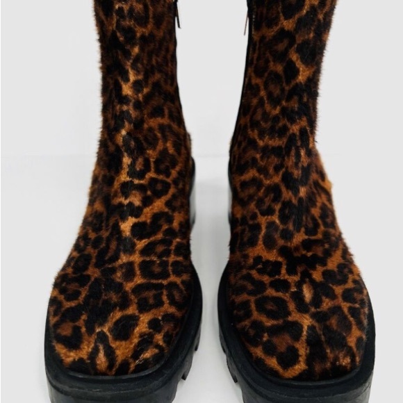 Jimmy Choo Mava Leopard Print Real Fur Moto Biker Lug Ankle Boots - Picture 4 of 7